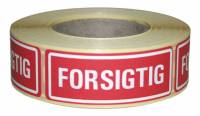 Etiket med tekst "Forsigtig" 24x66mm, 500 stk