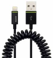 Leitz kabel spiral Lightning USB 1 meter sort