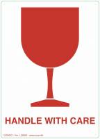 Etiketter med tryk "Handle with care" 120x86mm, 500 stk