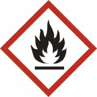 Fareetiket Brandfarlig rød/ hvid 100x100mm CLP, 250 stk på rulle
