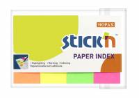 Stick'N Papir indexfaner neon farver 20x50mm, 4x100 stk