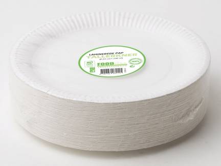 Miljøtallerken flad pap lamineret 23cm hvid