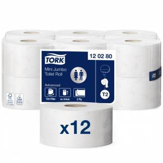 Tork Jumbo Mini Advanced T2 toiletpapir 2-lags 120280 hvid