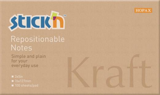 Stick'N notes genbrugsblok 127x76mm brun