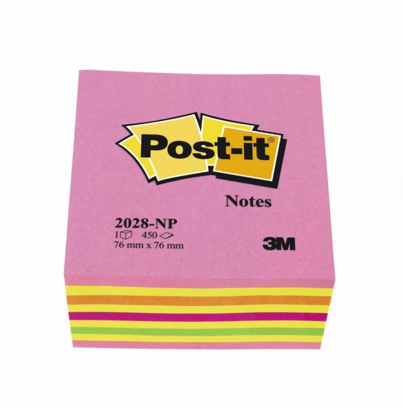 Post-it Cube 76x76mm med 450 blade neonfarver