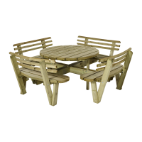 Plus rundt bord og bænkesæt med ryglæn Ø237cm natur