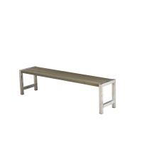 Plankeb&aelig;nk 176 cm med gr&aring;brun n&aring;letr&aelig; og st&aring;l stel