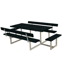 Basic bord/b&aelig;nkes&aelig;t med 2 rygl&aelig;n og 2 p&aring;bygninger 260 cm sort