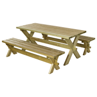 Nostalgi plankes&aelig;t med bord og 2 b&aelig;nke 177 cm natur