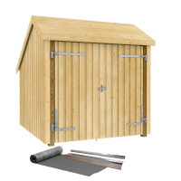 Cykelskur med dobbeltd&oslash;r 5,7 m&sup2; inkl. tagpap/alulister natur