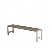 Plankeb&aelig;nk 176 cm med gr&aring;brun n&aring;letr&aelig; og st&aring;l stel