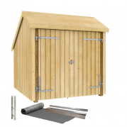 Cykelskur med dobbeltd&oslash;r 5,7 m&sup2; inkl. tagpap/alulister/stolpef&oslash;dder