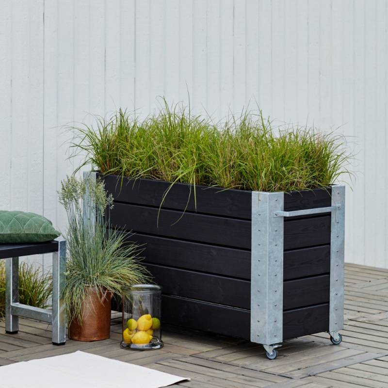 Cubic blomsterkasse med hjul 120×50×70cm sort