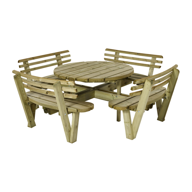 Plus rundt bord og bænkesæt med ryglæn Ø237cm natur