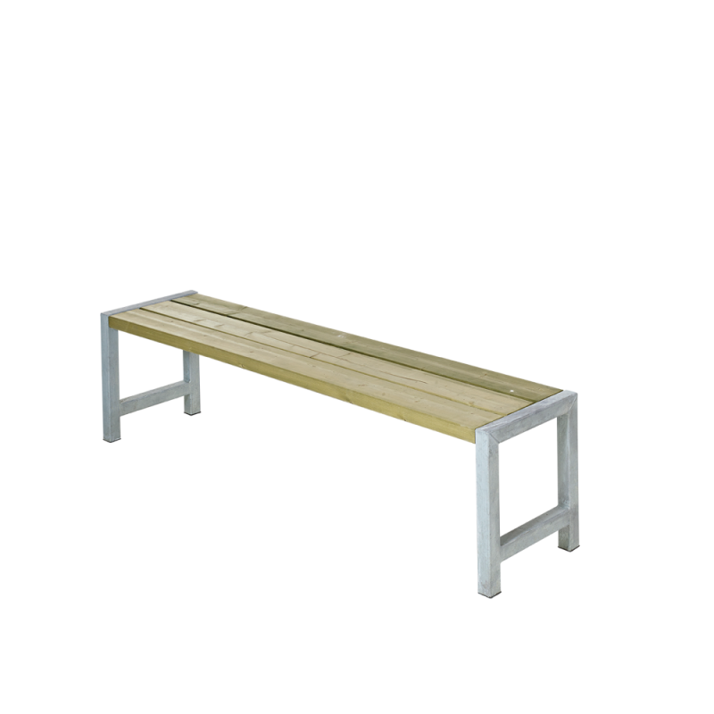 Plankeb&aelig;nk 176 cm med trykimpr&aelig;gneret n&aring;letr&aelig; og st&aring;l stel