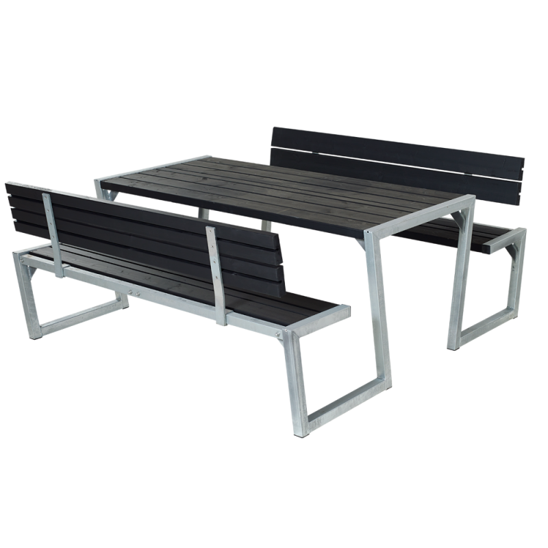 Zigma bord/b&aelig;nkes&aelig;t med 2 rygl&aelig;n 176 cm sort