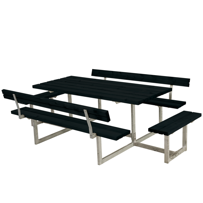 Basic bord/b&aelig;nkes&aelig;t med 2 rygl&aelig;n og 2 p&aring;bygninger 260 cm sort