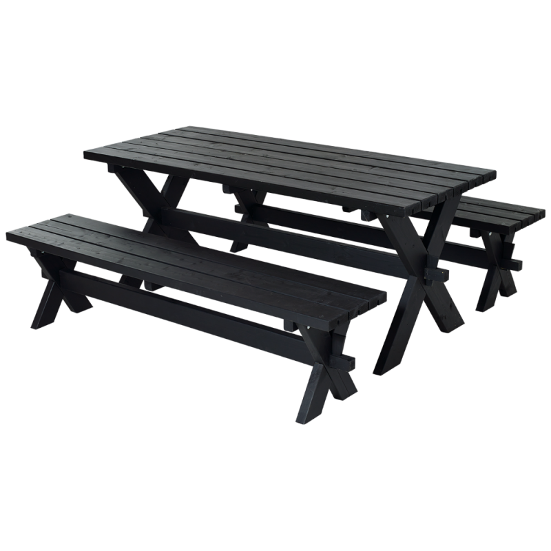 Nostalgi plankes&aelig;t med bord og 2 b&aelig;nke 177 cm sort