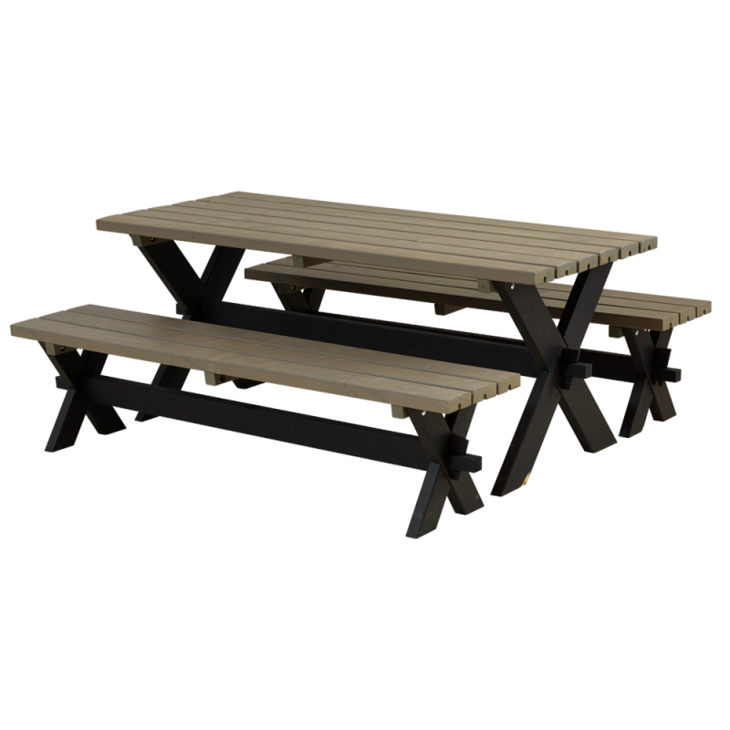 Nostalgi plankes&aelig;t med bord og 2 b&aelig;nke 177 cm sort/gr&aring;brun