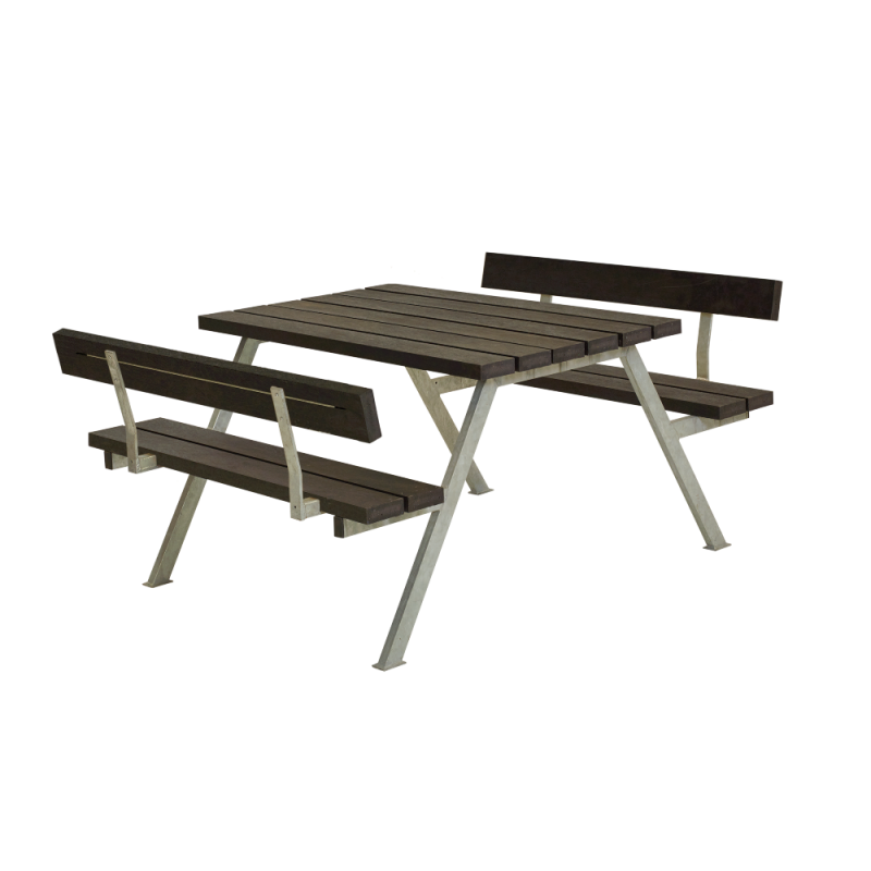 Alpha bord/b&aelig;nkes&aelig;t med 2 rygl&aelig;n 118 cm RePlast sort