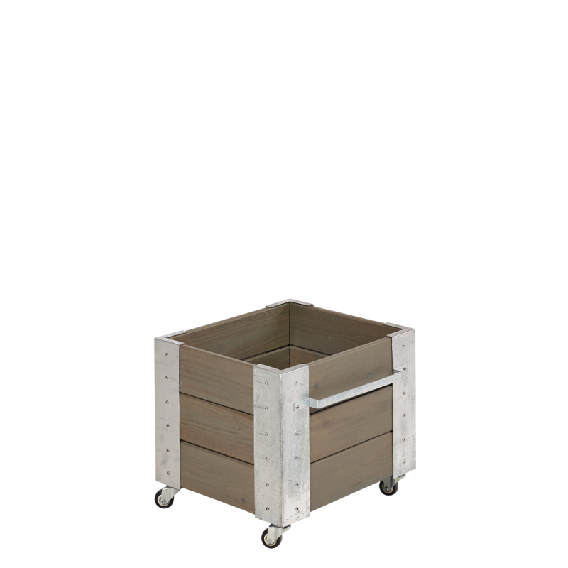 Cubic blomsterkasse med hjul 46×50×45cm gråbrun