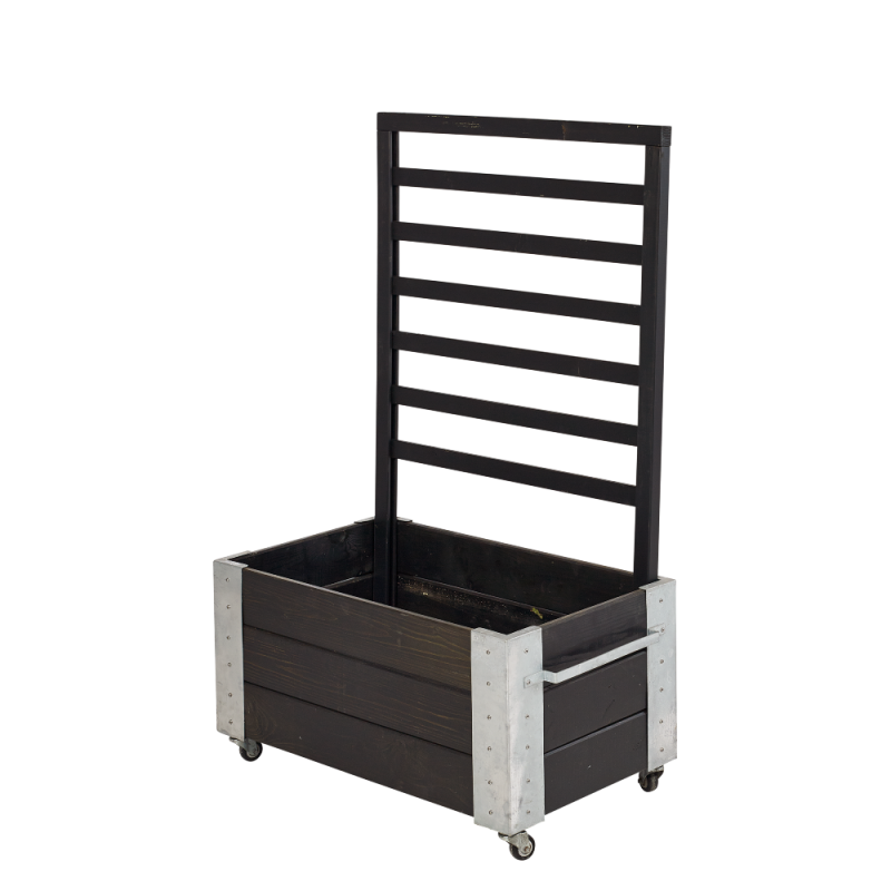 Cubic blomsterkasse med espalier og hjul 87×50×130cm sort