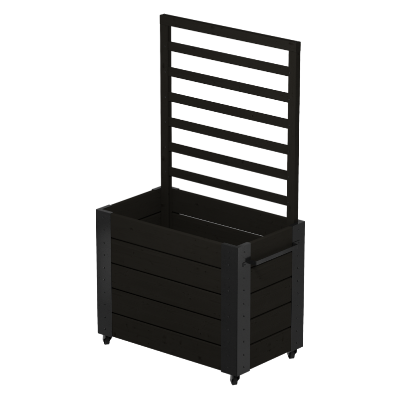 Cubic blomsterkasse med hjul og espalier 87&times;50&times;155cm sort