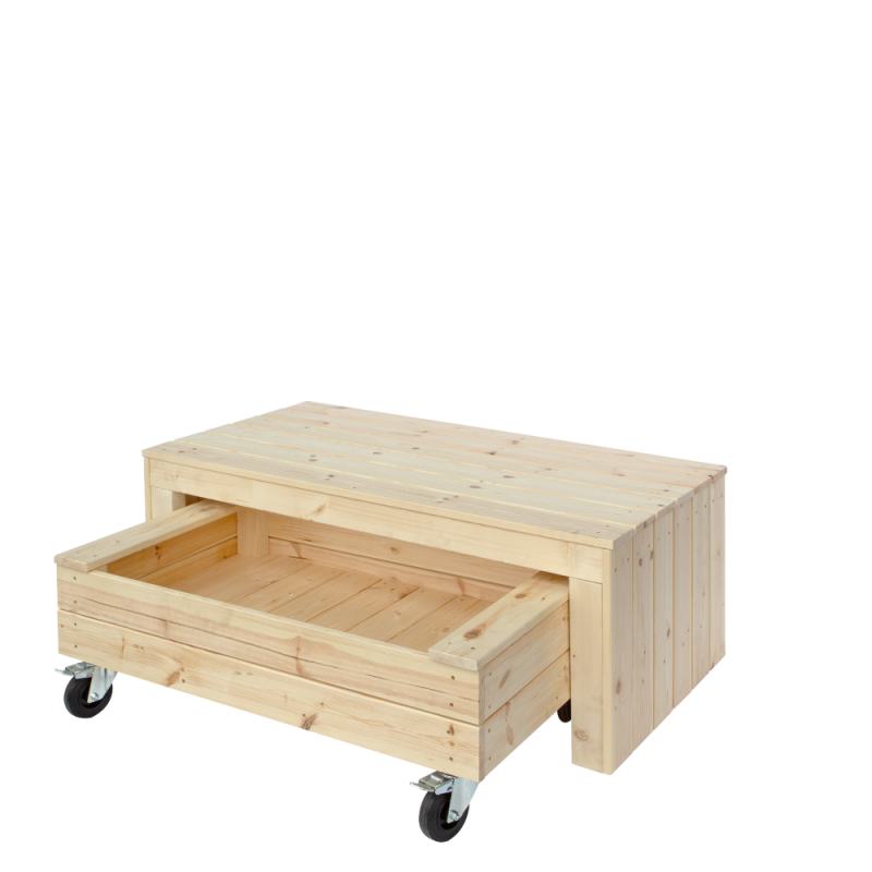 Fun sandkasse med hjul og b&aelig;nk 120cm i ubehandlet n&aring;letr&aelig;