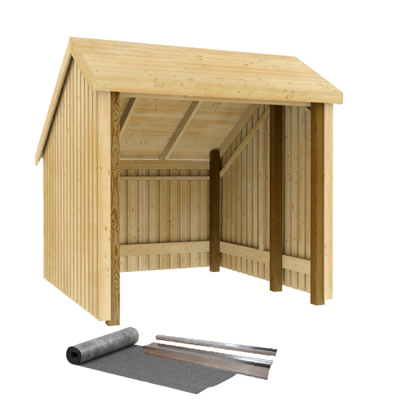 Cykelskur med &aring;ben front 5,7 m&sup2; inkl. tagpap/alulister natur