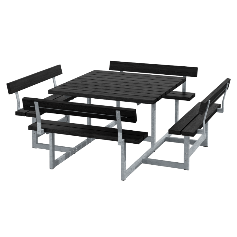 Picnic bord/b&aelig;nkes&aelig;t med 4 rygl&aelig;n 224 cm RePlast sort