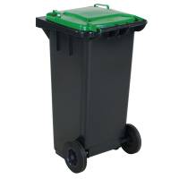 Affaldsbeholder HDPE 120 liter grå med grønt låg