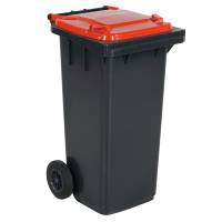 Affaldsbeholder HDPE 120 liter grå med rødt låg