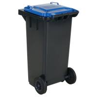 Affaldsbeholder HDPE 120 liter grå med blåt låg