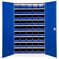 Opbevaringsskab med 45 blå kasser 1980x1200x470mm blå dør