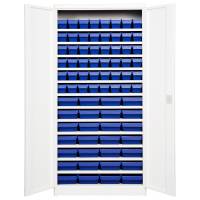 Opbevaringsskab med 76 blå kasser 1980x980x470mm lys grå dør