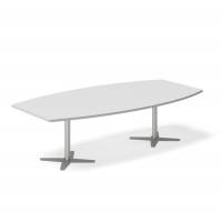 Office konferencebord bådformet 260x120cm lysgrå med alugråt stel