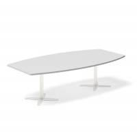 Office konferencebord bådformet 260x120cm lysgrå med hvidt stel