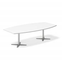 Office konferencebord bådformet 260x120cm hvid med alugråt stel