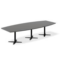 Konferencebord bådeformet 320x120cm antracit med sort stel