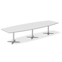 Office konferencebord bådformet 380x120cm lysgrå med alugråt stel