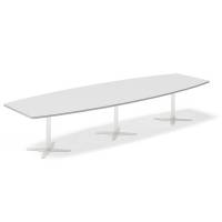 Office konferencebord bådformet 380x120cm lysgrå med hvidt stel