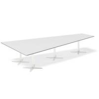 Office konferencebord trapezformet 380x199cm lys grå med hvidt stel