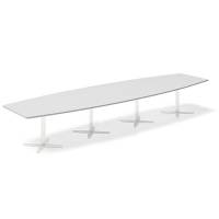 Office konferencebord bådformet 440x120cm lysgrå med hvidt stel