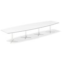 Office konferencebord bådformet 440x120cm hvid med hvidt stel