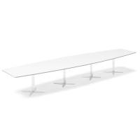 Office konferencebord bådformet 500x120cm hvid med hvidt stel