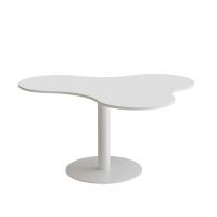Cafebord amøbeformet 120x150cm højde 72cm hvid laminat på hvidt stel