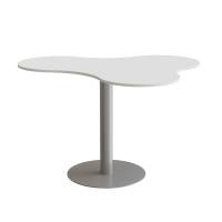 Cafebord amøbeformet 120x150cm højde 90cm hvid laminat på alugråt stel