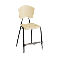 Trean elevstol med sæde og ryg i birk finér og sort stel