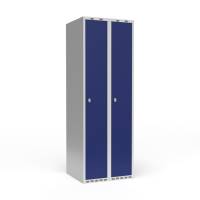 Garderobeskab med lige tag og hængelås 2x300mm blå dør