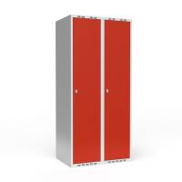 Garderobeskab med lige tag og hængelås 2x400mm rød dør